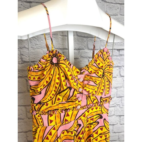 Farm Rio Jumpsuit Banana Print Linen Blend Halter Ladies Size XS Smocked Crop - Picture 6 of 15
